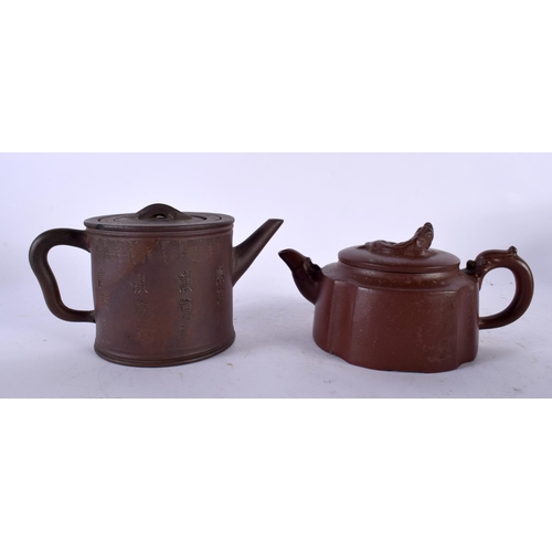 2217 - TWO EARLY 20TH CENTURY CHINESE YIXING POTTERY TEAPOTS AND COVERS Late Qing/Republic, together with a... 