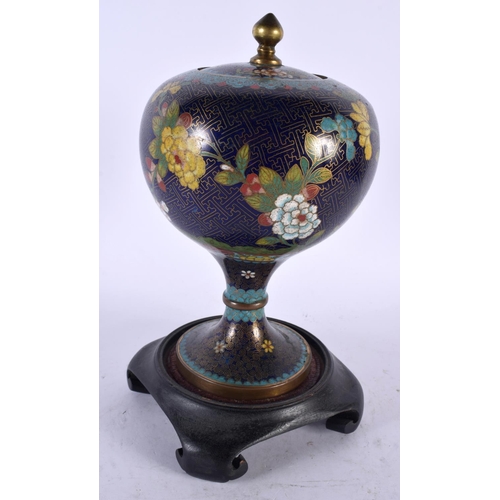 2219 - A 19TH CENTURY CHINESE CLOISONNE ENAMEL BULBOUS VASE AND COVER Qing, decorated with foliage upon a d... 