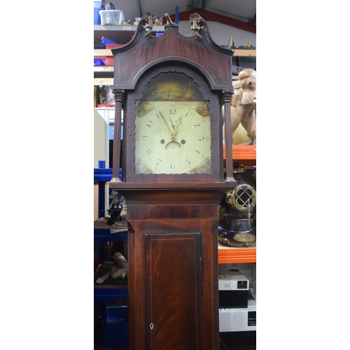 3803 - A 19th century Grandfather clock with metal enamelled face 227 cm.