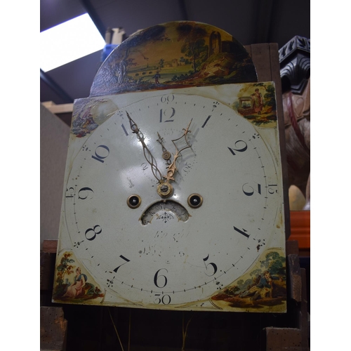 3803 - A 19th century Grandfather clock with metal enamelled face 227 cm.