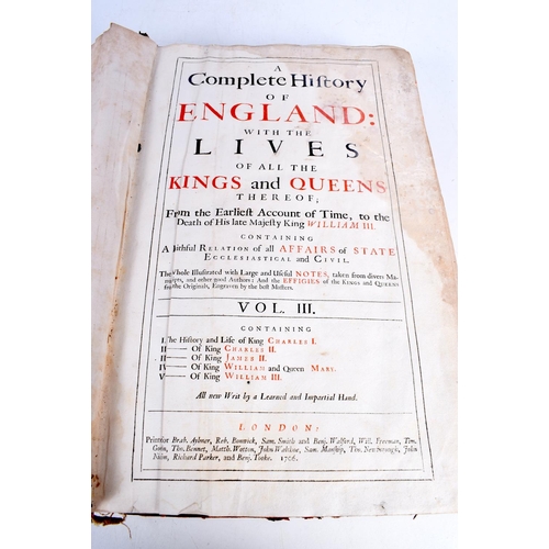 3808 - Book, Early 18th Century Complete History of Englands Kings and Queens Volume 3