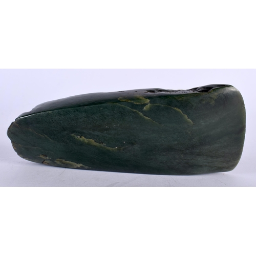 11 - A 19TH CENTURY NEW ZEALAND MAORI TRIBAL CARVED JADE ADZE BLADE of good colour, formed with angular l... 