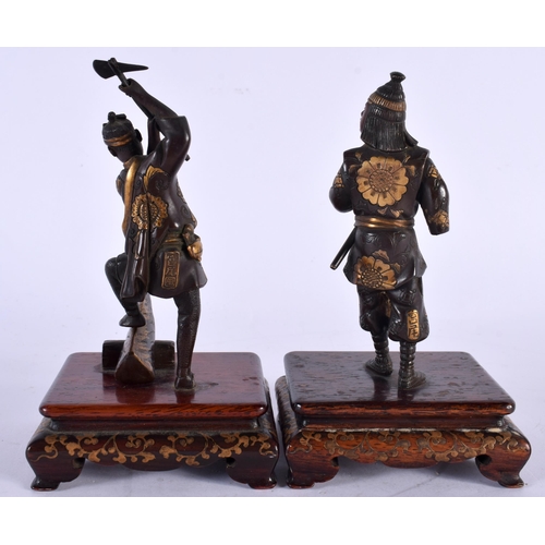 15 - A SMALL PAIR OF 19TH CENTURY JAPANESE MEIJI PERIOD BRONZE OKIMONO by Miyao Eisuke, one modelled hold... 