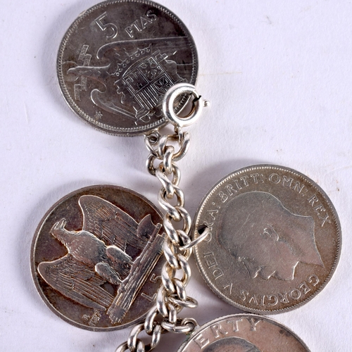 179 - A SILVER COIN BRACELET. 111.2 grams. 17.5 cm long.