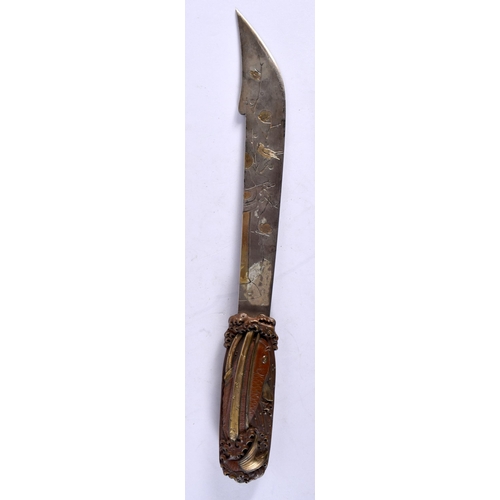 18 - A 19TH CENTURY JAPANESE MEIJI PERIOD MIXED METAL KNIFE the handle formed as carp under reeds, decora... 