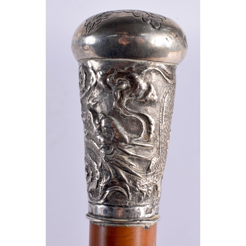 195 - A 19TH CENTURY CHINESE EXPORT SILVER MOUNTED WALKING CANE together with an Indian silver mounted can... 