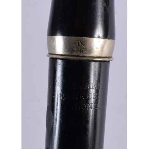 196 - A RARE ANTIQUE STARCK OF LONDON MILITARY NOVELTY CLARINET WALKING CANE with silver plated mounts. 90... 