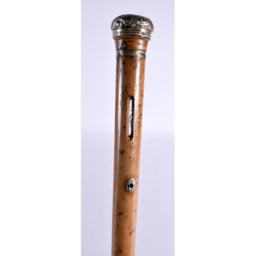 199 - A RARE VICTORIAN SILVER MOUNTED COMBINATION NOVELTY SAND TIMER WALKING CANE with repousse mounts. 80... 