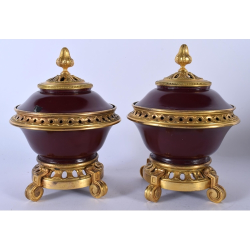 20 - A PAIR OF 19TH CENTURY FRANCO JAPANESE ORMOLU MOUNTED LACQUER BOWLS AND COVERS the ormolu stamped A ... 