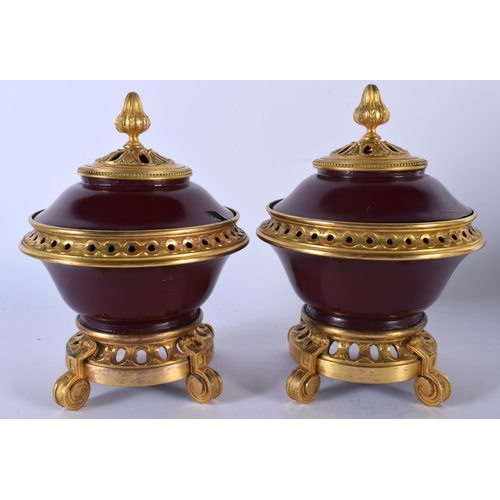 20 - A PAIR OF 19TH CENTURY FRANCO JAPANESE ORMOLU MOUNTED LACQUER BOWLS AND COVERS the ormolu stamped A ... 