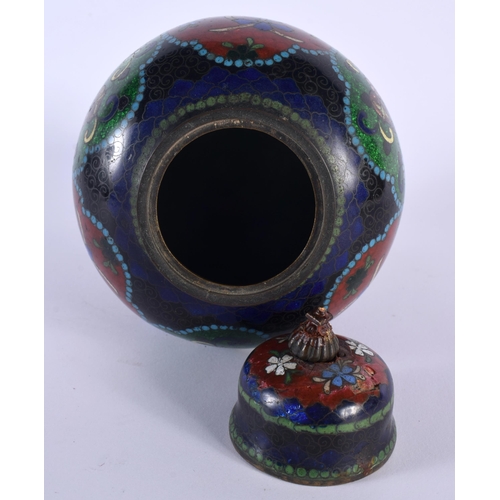 210 - AN EARLY 20TH CENTURY CHINESE CLOISONNE ENAMEL JAR AND COVER Late Qing/Republic. 11 cm x 8 cm.