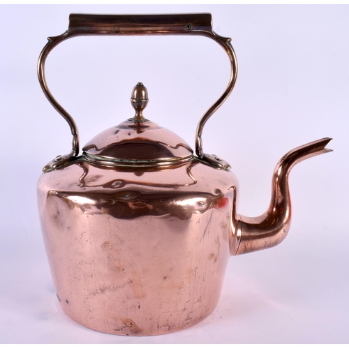 214 - A VICTORIAN COPPER KETTLE together with a burr walnut jewellery box. 30 cm x 18 cm. (2)