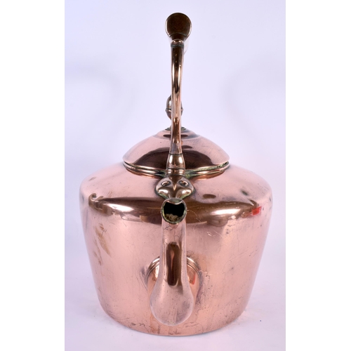 214 - A VICTORIAN COPPER KETTLE together with a burr walnut jewellery box. 30 cm x 18 cm. (2)