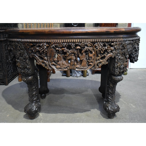 22 - A FINE AND RARE LARGE 19TH CENTURY CHINESE CARVED HONGMU HARDWOOD MARBLE INSET TABLE Qing, exception... 