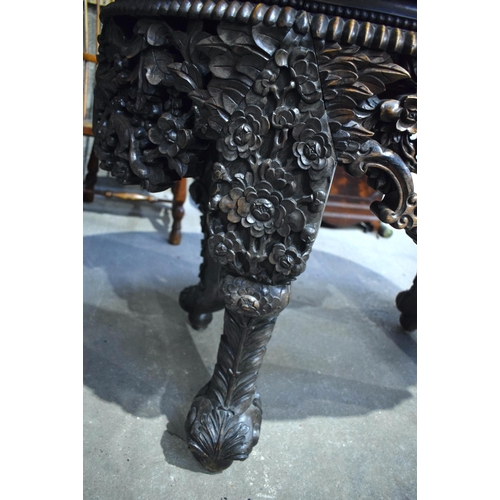 22 - A FINE AND RARE LARGE 19TH CENTURY CHINESE CARVED HONGMU HARDWOOD MARBLE INSET TABLE Qing, exception... 