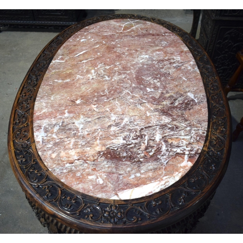 22 - A FINE AND RARE LARGE 19TH CENTURY CHINESE CARVED HONGMU HARDWOOD MARBLE INSET TABLE Qing, exception... 