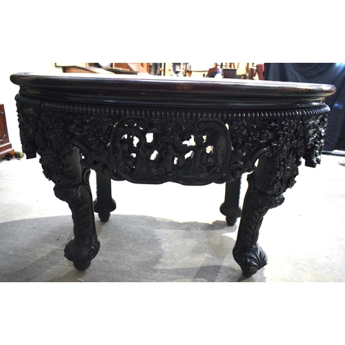 22 - A FINE AND RARE LARGE 19TH CENTURY CHINESE CARVED HONGMU HARDWOOD MARBLE INSET TABLE Qing, exception... 