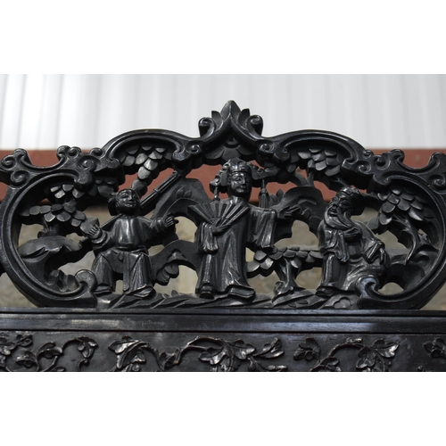 25B - A FINE LARGE 19TH CENTURY CHINESE CARVED HARDWOOD DISPLAY CASE ON BASE Qing, well carved with landsc... 