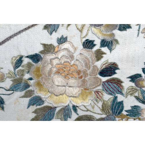 2 - A 19TH CENTURY CHINESE SILK EMBROIDERED PANEL Qing, depicting assorted birds of paradise amongst ext... 