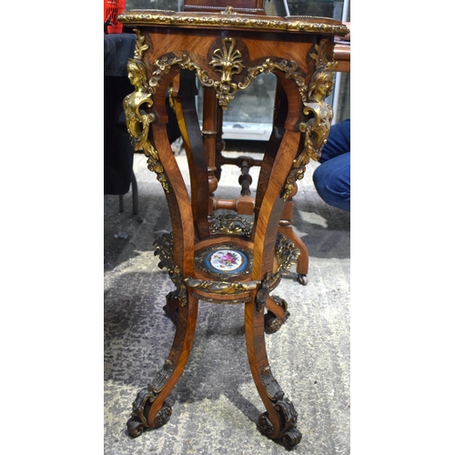 25 - A FINE 19TH CENTURY FRENCH SEVRES PORCELAIN INSET KINGWOOD AND WALNUT TABLE with bronze figural moun... 