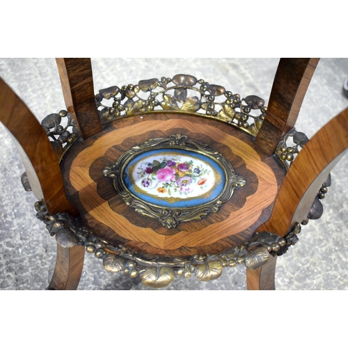 25 - A FINE 19TH CENTURY FRENCH SEVRES PORCELAIN INSET KINGWOOD AND WALNUT TABLE with bronze figural moun... 