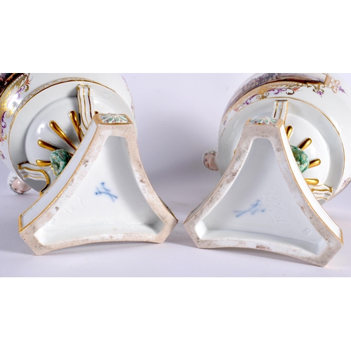 33 - A FINE PAIR OF 19TH ENTURY MEISSEN POT-POURRI VASES AND COVERS with blue crossed swords marks, incis... 