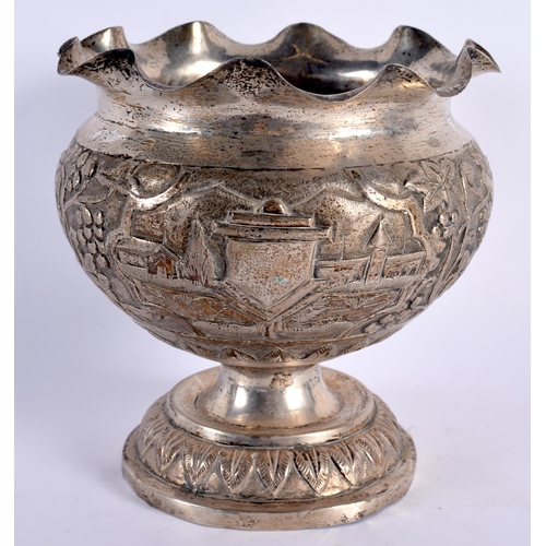 36 - AN INDIAN SILVER REPOUSSE BOWL. 334 grams. 15 cm x 13 cm.