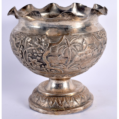 36 - AN INDIAN SILVER REPOUSSE BOWL. 334 grams. 15 cm x 13 cm.