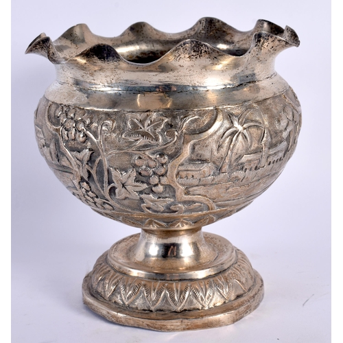 36 - AN INDIAN SILVER REPOUSSE BOWL. 334 grams. 15 cm x 13 cm.