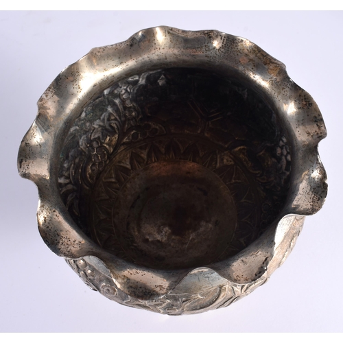 36 - AN INDIAN SILVER REPOUSSE BOWL. 334 grams. 15 cm x 13 cm.