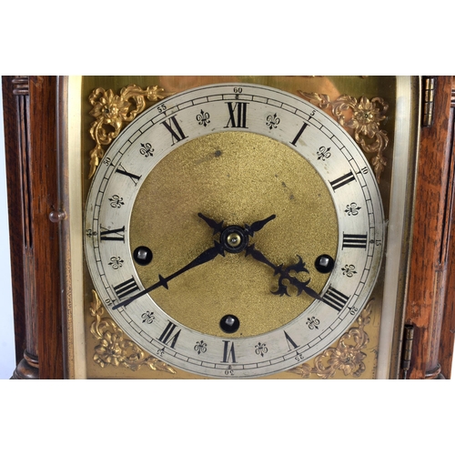 3 - A LARGE LATE VICTORIAN OAK CHIME SILENT MANTEL CLOCK inscribed 'Presented to W Bro Arthur Moore on t... 