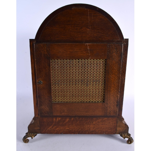 3 - A LARGE LATE VICTORIAN OAK CHIME SILENT MANTEL CLOCK inscribed 'Presented to W Bro Arthur Moore on t... 