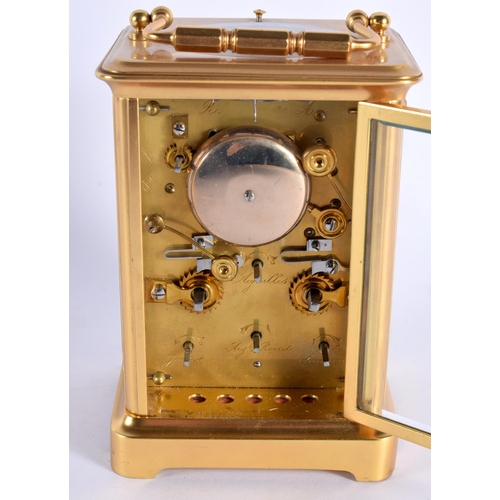 41 - A FINE 19TH CENTURY FRENCH REPEATING BRASS CARRIAGE CLOCK retailed by Marius Goode of Marseille, wit... 