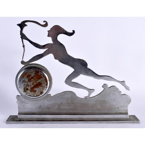 42 - AN ART DECO CHROME DESK BAROMETER formed as a stylised female holding aloft a flaming cornucopia. 24... 