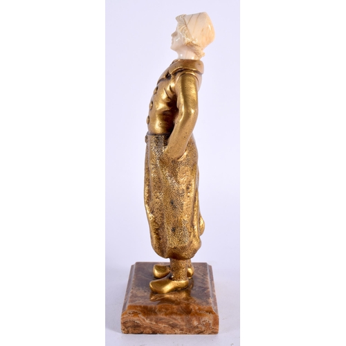 43 - European School (C1900) Gilt bronze, Figure of a boy, marble base. 17 cm high.