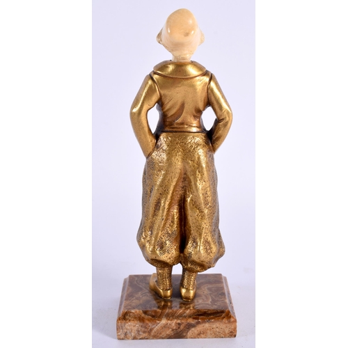 43 - European School (C1900) Gilt bronze, Figure of a boy, marble base. 17 cm high.