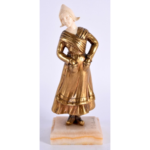 44 - European School (C1900) Gilt bronze, Figure of a girl, marble base. 17 cm high.