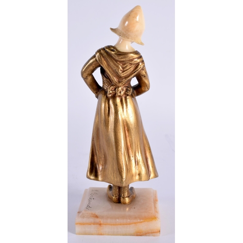 44 - European School (C1900) Gilt bronze, Figure of a girl, marble base. 17 cm high.