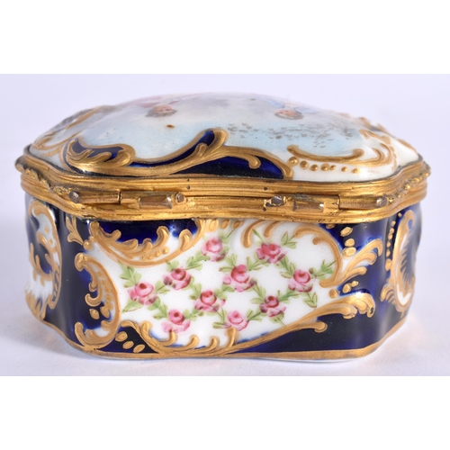 47 - A LATE 19TH CENTURY FRENCH SEVRES STYLE PORCELAIN SNUFF BOX painted with lovers in a landscape by Di... 