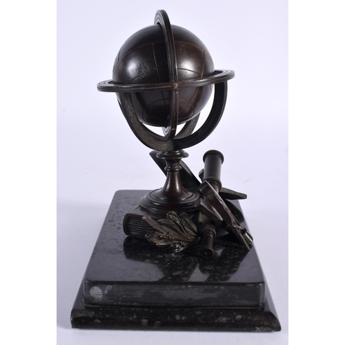 49 - AN UNUSUAL 19TH CENTURY FRENCH BRONZE MODE OF A SPINNING GLOBE formed beside numerous astronomical i... 