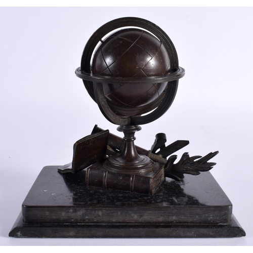 49 - AN UNUSUAL 19TH CENTURY FRENCH BRONZE MODE OF A SPINNING GLOBE formed beside numerous astronomical i... 