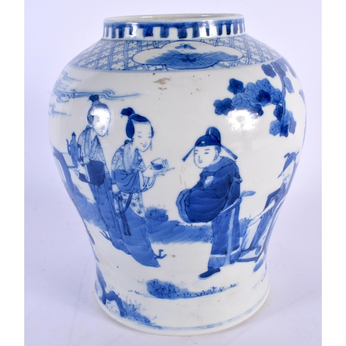 5 - A 19TH CENTURY CHINESE BLUE AND WHITE PORCELAIN VASE bearing Kangxi marks to base, painted with figu... 