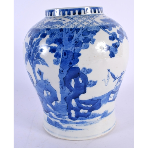 5 - A 19TH CENTURY CHINESE BLUE AND WHITE PORCELAIN VASE bearing Kangxi marks to base, painted with figu... 