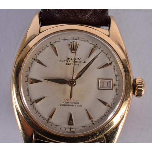606 - GOLD ROLEX OYSTER PERPETUAL DATEJUST WRIST WATCH CIRCA 1969.  Working. 3.5 cm wide inc winder. Seria... 