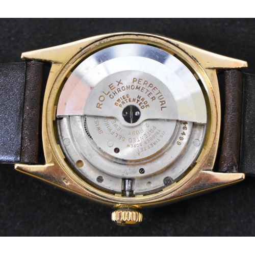 606 - GOLD ROLEX OYSTER PERPETUAL DATEJUST WRIST WATCH CIRCA 1969.  Working. 3.5 cm wide inc winder. Seria... 