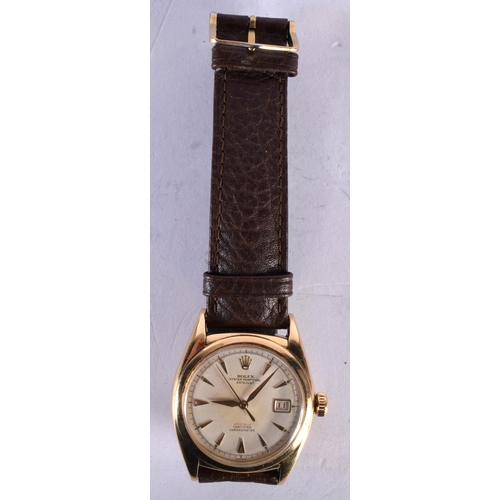606 - GOLD ROLEX OYSTER PERPETUAL DATEJUST WRIST WATCH CIRCA 1969.  Working. 3.5 cm wide inc winder. Seria... 