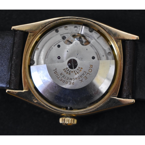 606 - GOLD ROLEX OYSTER PERPETUAL DATEJUST WRIST WATCH CIRCA 1969.  Working. 3.5 cm wide inc winder. Seria... 