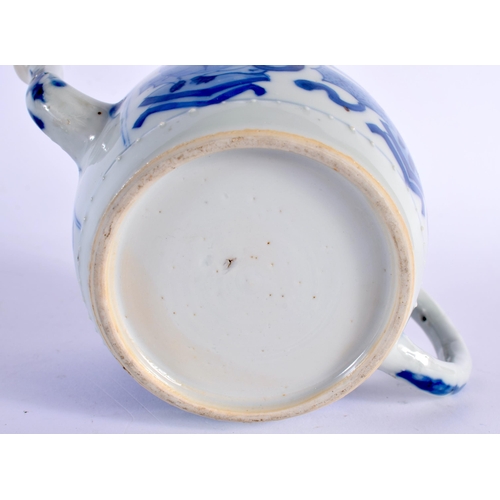 7 - A GOOD 17TH CENTURY CHINESE BLUE AND WHITE PORCELAIN TEAPOT AND COVER Kangxi, of barrel form, painte... 