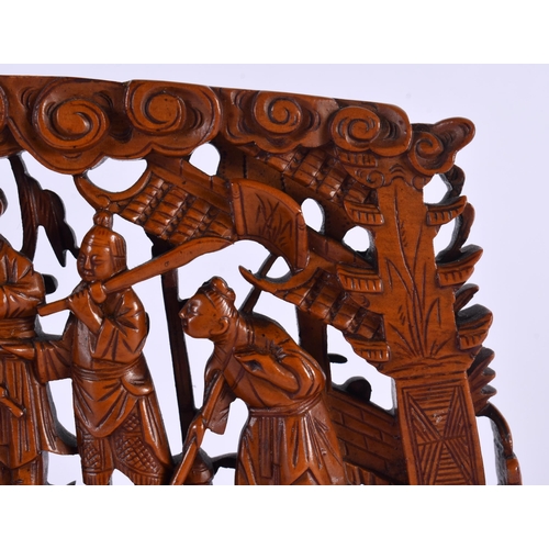 9 - A 19TH CENTURY CHINESE CARVED BOXWOOD FIGURAL PLAQUE Qing, decorated with five figures in various pu... 