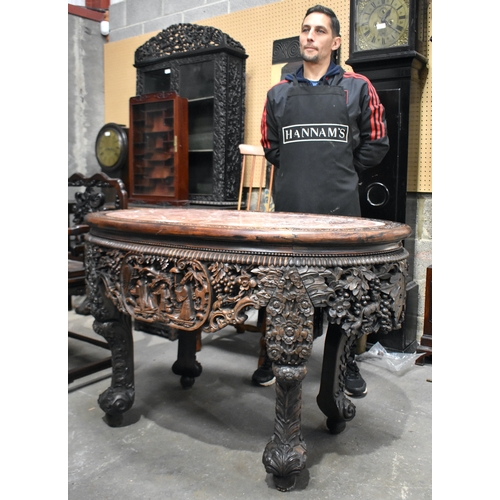 22 - A FINE AND RARE LARGE 19TH CENTURY CHINESE CARVED HONGMU HARDWOOD MARBLE INSET TABLE Qing, exception... 